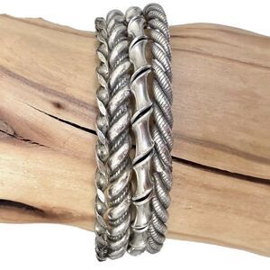 Set Of 4 Vintage Sterling Silver Navajo Twisted Rope Bangle Bracelets 73 grams